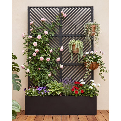 Boîte à fleurs en métal avec treillis, H 71 po x l 44 po x P 16 po, lit de jardin surélevé d'extérieur avec écran d'intimité et trous de drainage, pot à fleurs toutes saisons pour plantes grimpantes, légumes, vignes, flèche vers le bas