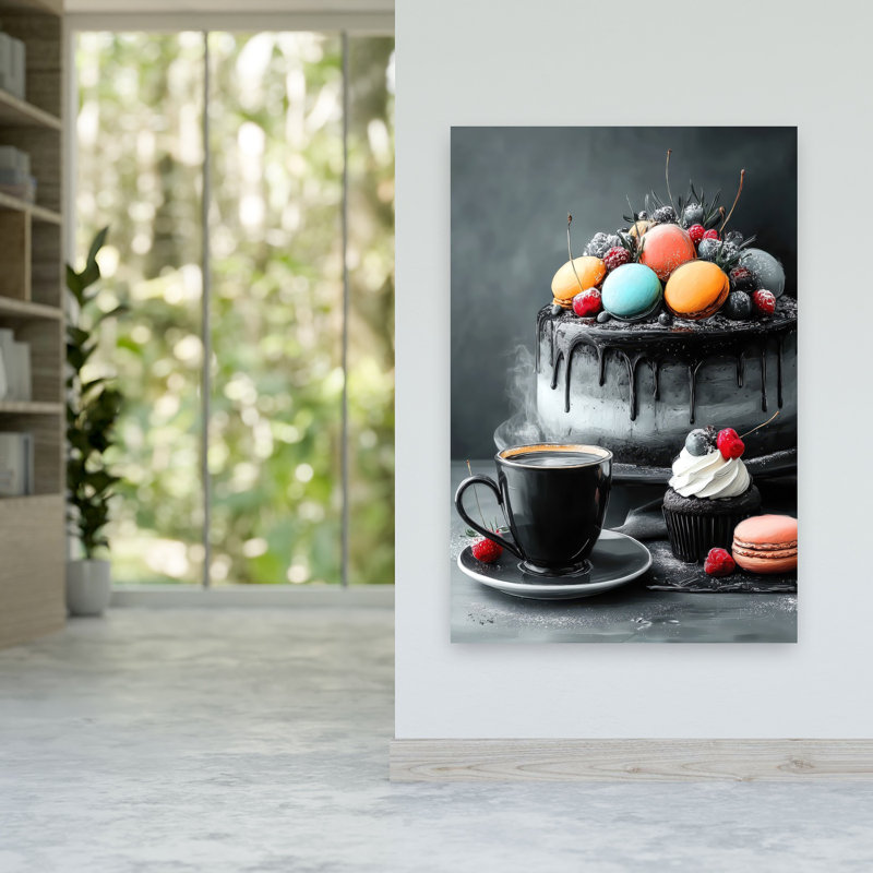 Art mural contemporain cerise foncé et coloré, desserts décadents, H 60 po x l 40 po
