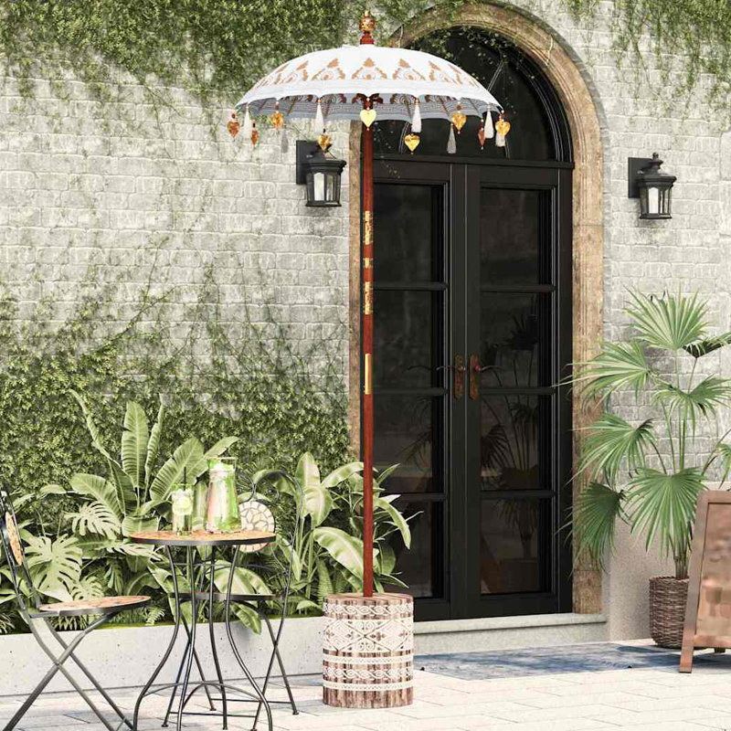 Balinese Parasol Cotton, Solid Wood, Cream, 260cm H x 95cm W x 95cm D