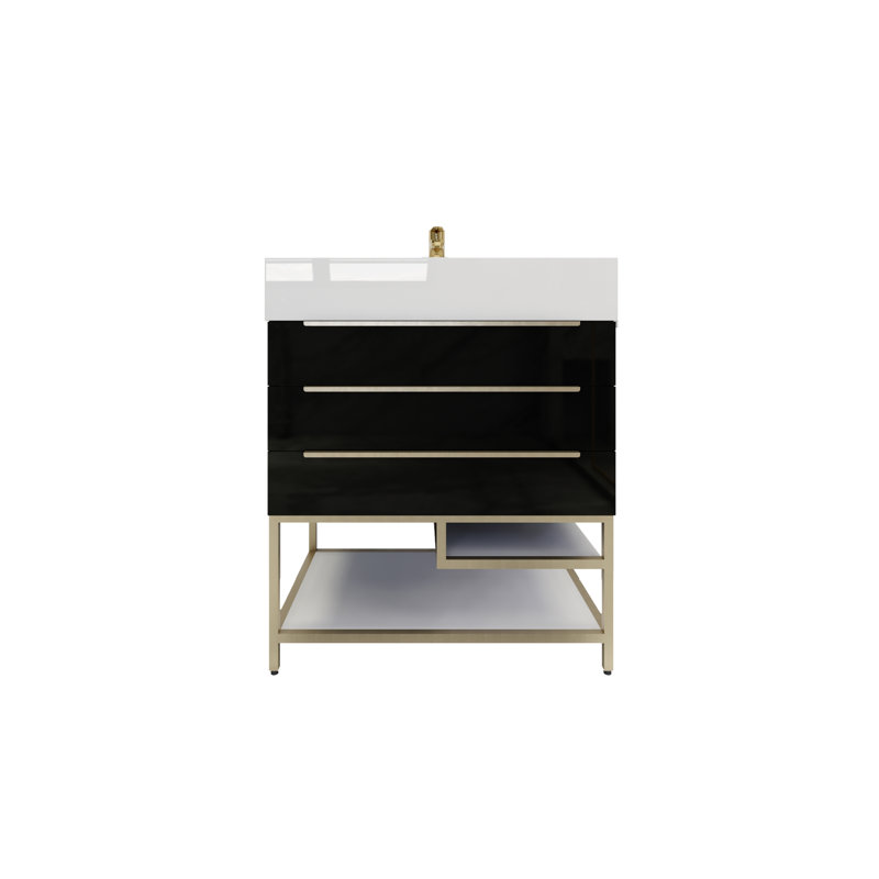 Glasgow 29.5'' Single Bathroom Vanity with Acrylic Top, High Gloss Black