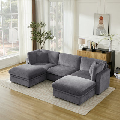 Oversized Down-Filled Modular Sofa With Ottomans