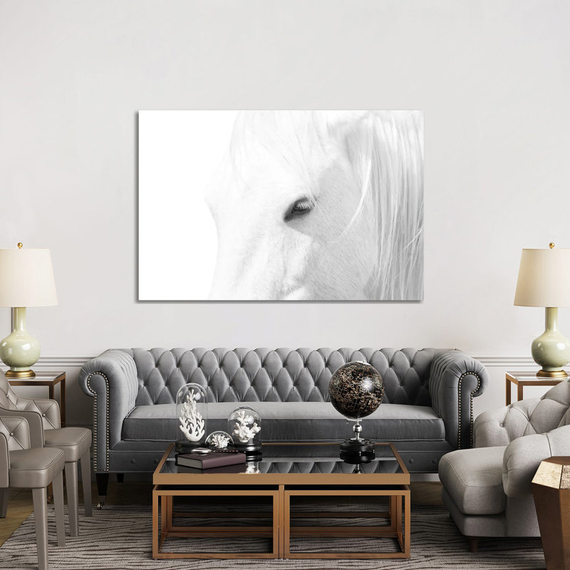 « Cheval blanc » par Marco Carmassi-impression d’art graphique, Pas de tapis, H 40 po x l 60 po x 1,5 po, Toile tendue