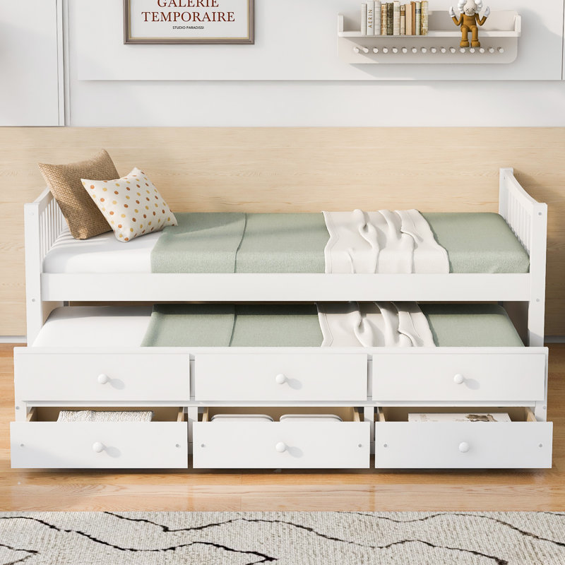 Lit de jour avec couchette et tiroirs, taille simple, blanc, Blanc