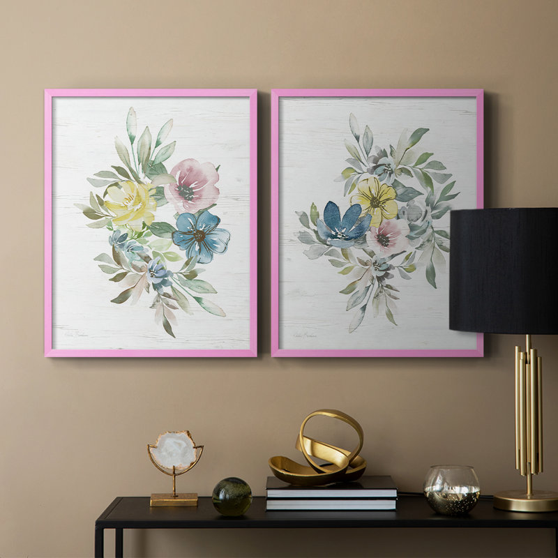 «Spring Meadow Arrangement I», reproduction encadrée de qualité supérieure - prête à être accrochée - aucun clou requis - aucun clou requis