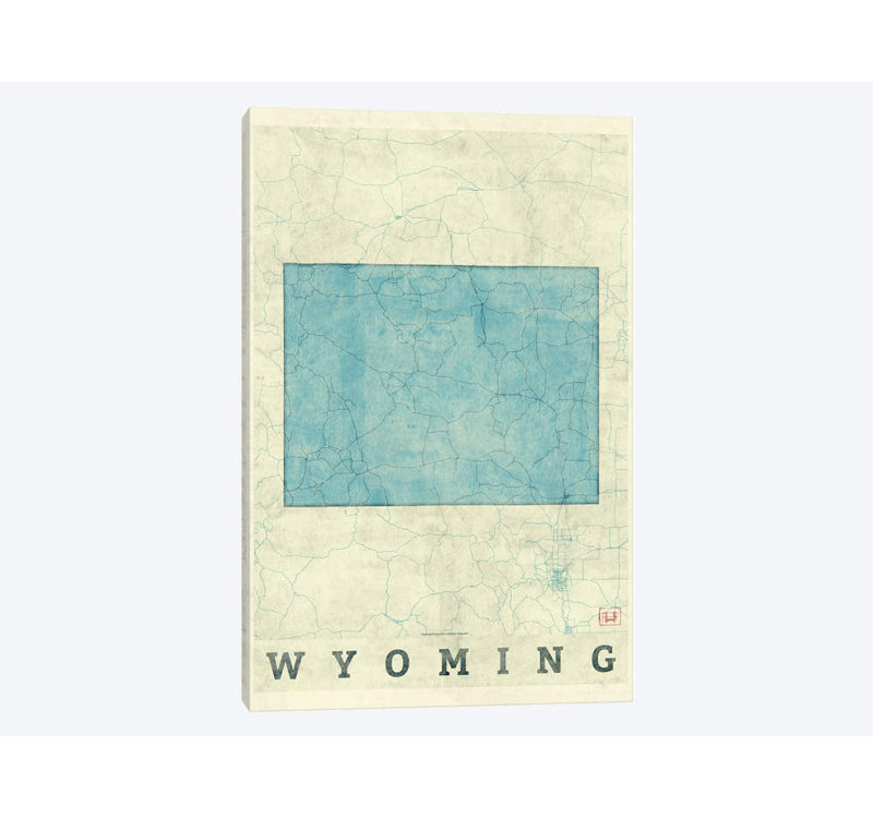 «Wyoming Map», impression sur toile, H 12 po x l 8 po x P 0,75 po, Toile tendue, Pas de tapis