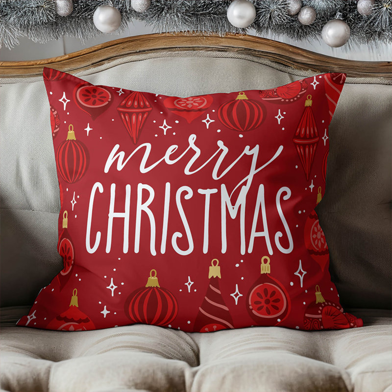 Coussin décoratif Ornaments, Rouge, Carré 16 po