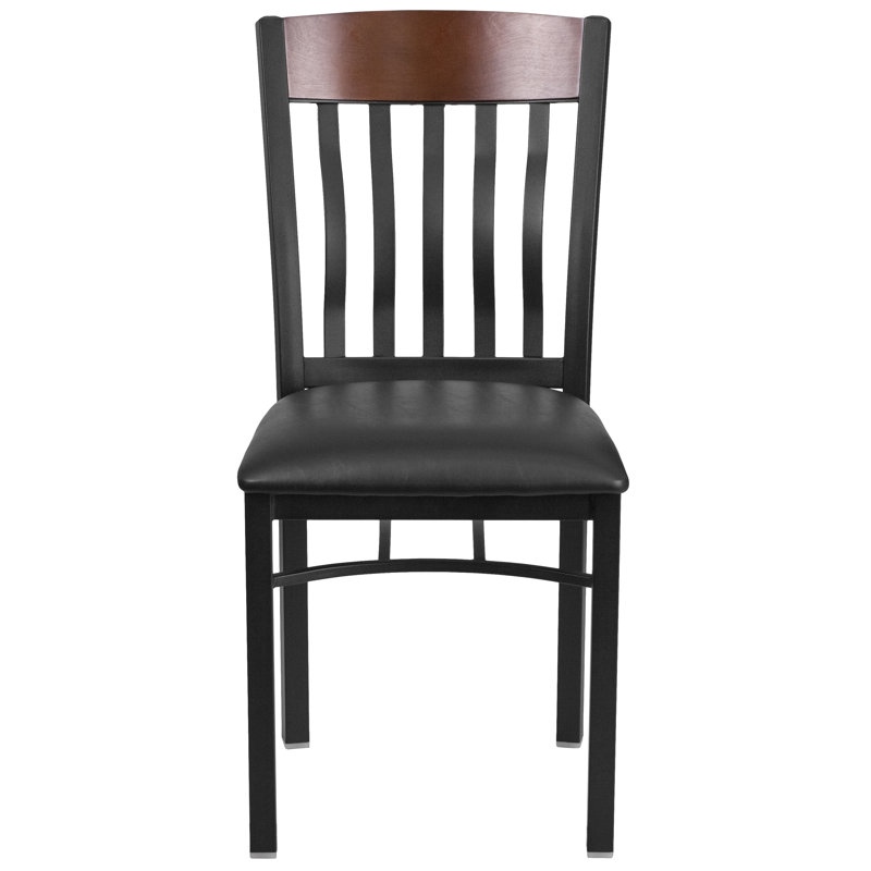 Ringel Vertical Back Metal and Wood Restaurant Chair with Vinyl Seat, Walnut
