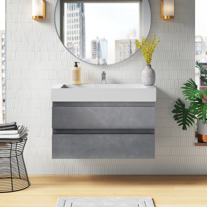 Babajide 35.5'' Single Bathroom Vanity with Acrylic Top, Cement Grey