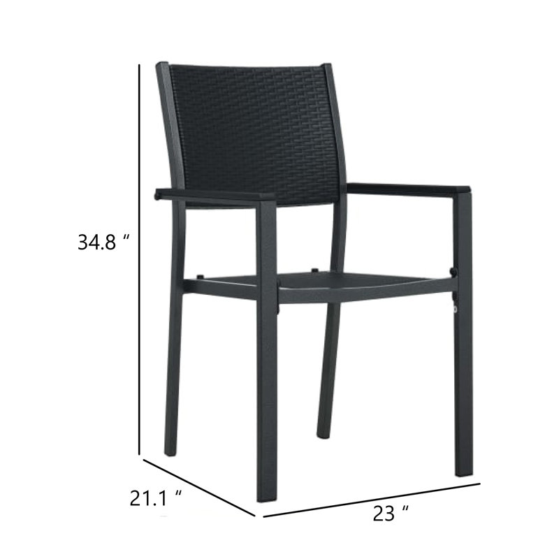 Ensemble de 4 fauteuils de jardin arrière, noir, empilable, motif natté
