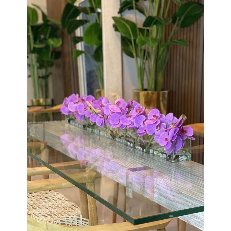 Orchid Floral Arrangement in Planter Primrue Flowers/Leaves Color: Purple