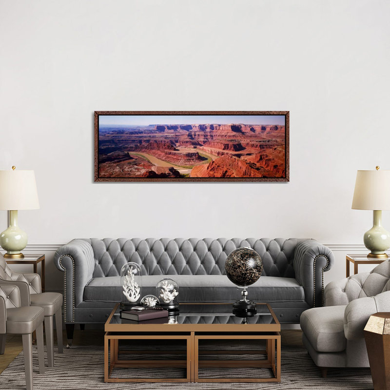 River flowing through a canyonCanyonlands National Park, Utah, USA 1 Piece Panoramic Wall Art on Canvas, Brown Framed