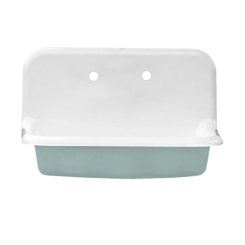 30 Inch Cast Iron High Back Farm Sink 20'' L Farmhouse / Apron Single Bowl Cast Iron Kitchen Sink, White/Teal