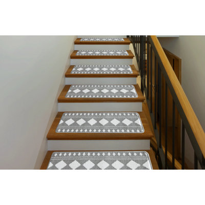 Tapis d'escalier antidérapants gris / blanc 9 x 28 po 