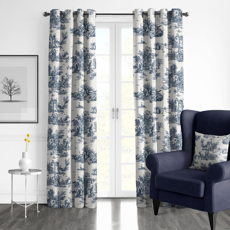 Toile Jardin Du Jouy, L 50 po x L 132 po, Indigo