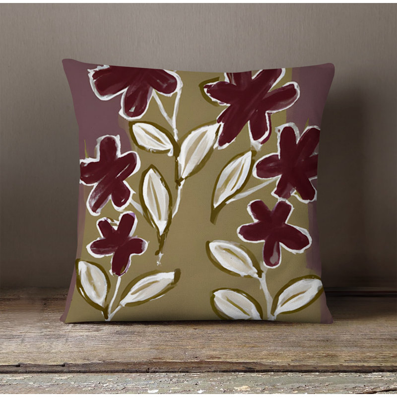 Throw Pillow With Insert, Brown/Red Floral 4, 16"H x 16"W