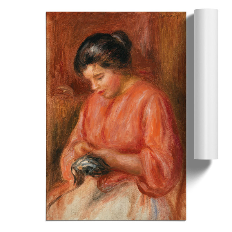 Girl Darning by Pierre-Auguste Renoir - Unframed Painting, 59cm H x 42cm W x 0.1cm D