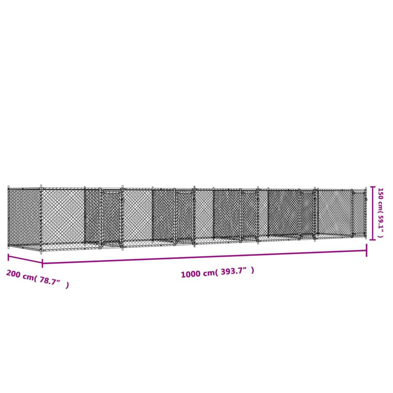 Aisha 150cm H Metal Yard Kennel, 150cm H x 1000cm W x 200cm D