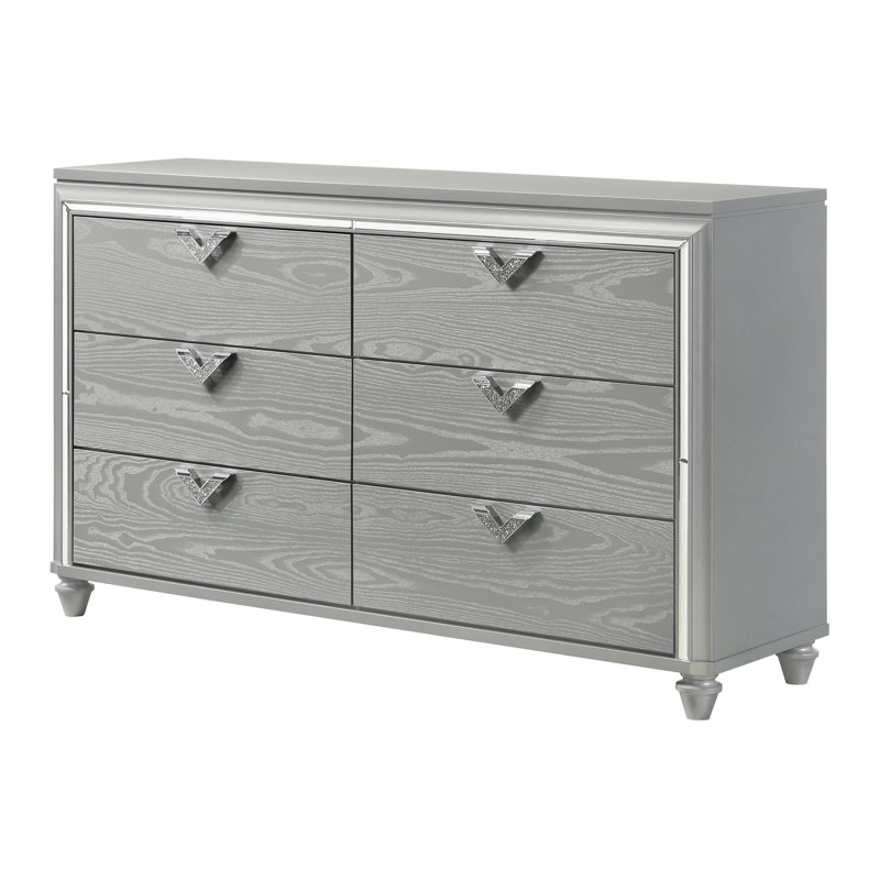 Commode 6 tiroirs argent clair