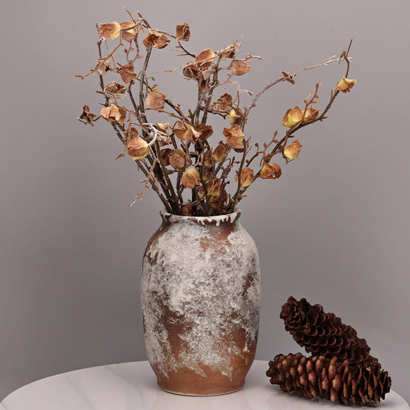Grand vase rustique en céramique rustique, pot de terre cuite délavé blanc patiné pour décoration intérieure, décoration de table, de salon, de tablette, de cheminée