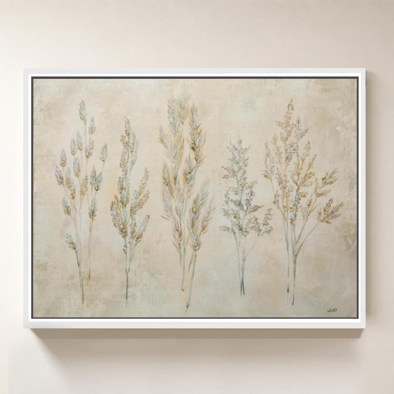 Whispering Grasses I par Julia Purinton - Impression sur toile, H 18 po x l 24 po, Cadre flottant biseauté, Blanc