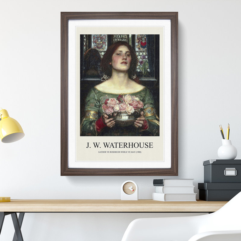 Girl With Flowers by John William Waterhouse - Single Picture Frame Print, Walnut Framed, 36cm H x 27cm W x 2cm D