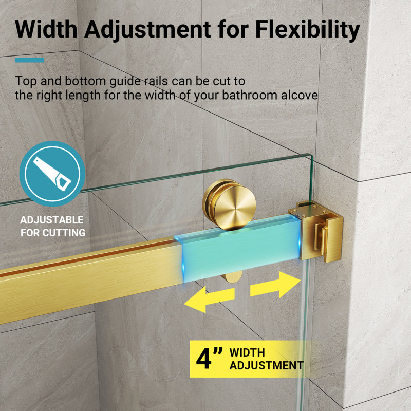 62–66" W x 76" H Modern Frameless Double Sliding Shower Door with 3/8" Tempered Glass  and Stainless Steel Hardware, Brushed Gold