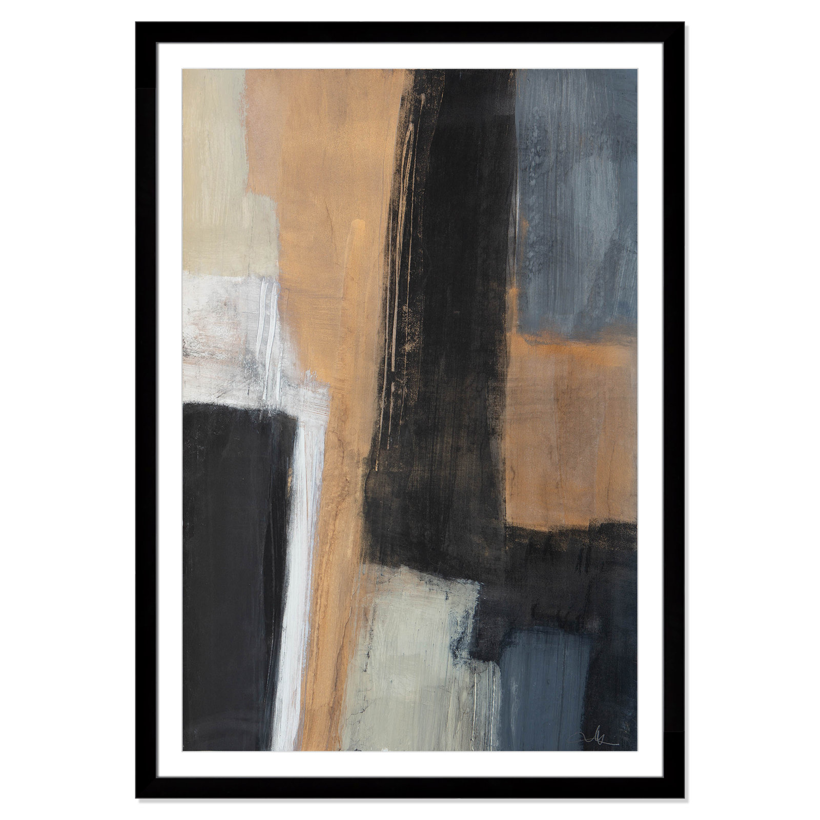 Calderon "Metallic Slate I" Print, Black Cube Frame Matted, 55" H x 39" W x 1.25" D  