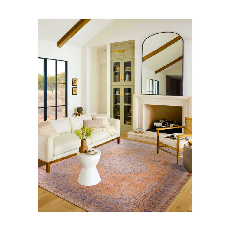 Tapis orange clair traditionnel à thème et tapis lavable, Rectangle 2 pi 4 po x 4 pi
