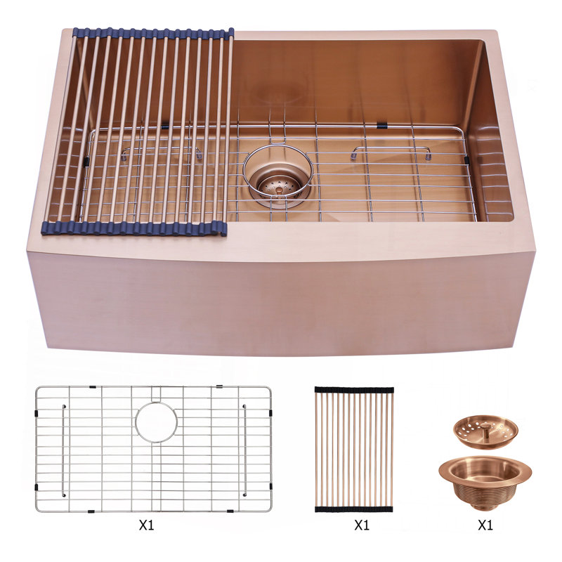 33 Farmhouse Sink - 33*21*10 Inch Kitchen Sink Stainless Steel 16 Gauge Apron Front Kitchen Sink, Rose Gold