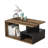 Modern Coffee Table with Numerous Shelves, Dark Walnut & Marble Finish, 35.4 x 21.3 x 21.3 inches | 100% Melamine Coated Particle Board, Wall-Mountable Design | Stylish & Functional for Living Room Décor-839864797