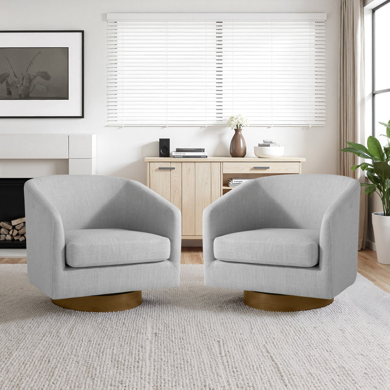 72Cm Wide Swivel Barrel Chair, Light Grey Linen Blend