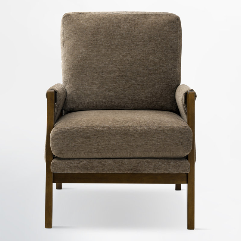 High Back Mid-century Modern Accent Armchair With Solid Wood Frame And Plush Cushions For Living Room, Khaki