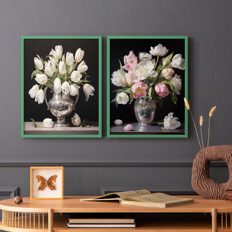 «FLORAL Series DCCIV», reproduction encadrée de qualité supérieure - prête à être accrochée - aucun clou requis - aucun clou requis