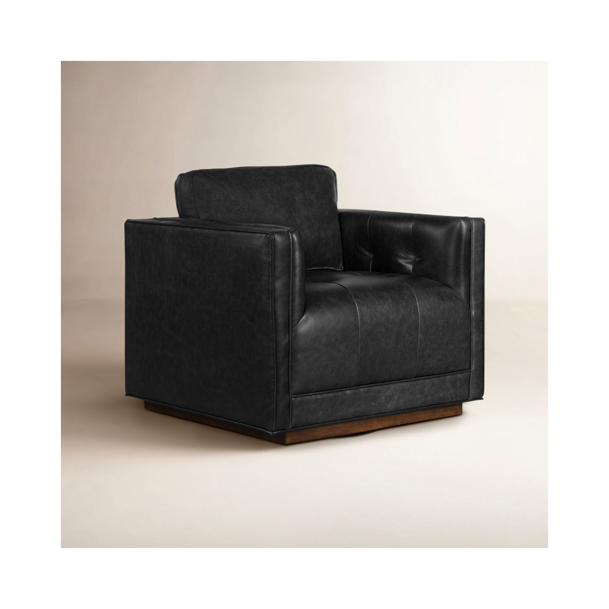 Calabrese Upholstered Swivel Accent Chair, Sonoma Black Genuine Leather