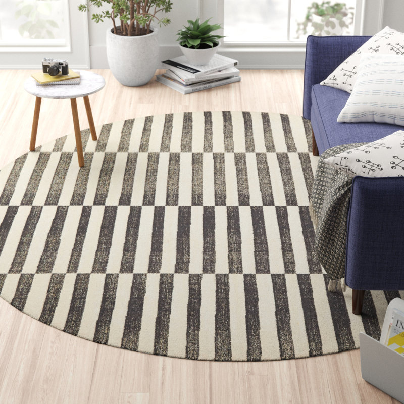 Arzilla Striped Area Rug, Round 3'7", Black
