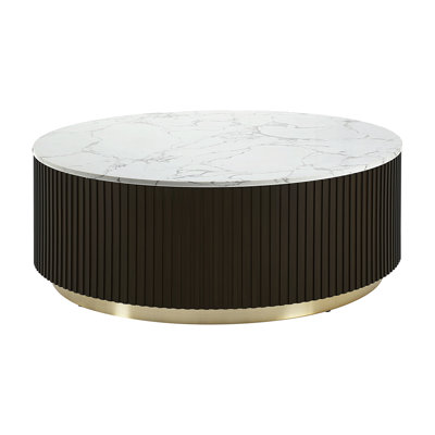Coffee Table, White Natural Marble Top & Espreeso Finish