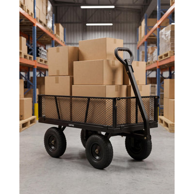 1200LBS Heavy Duty Garden Cart – Steel Utility Wagon with Removable Mesh Sides & 13" All-Terrain Tires – 180° Rotating Handle Yard Cart for Farm, Lawn, Landscaping, Black