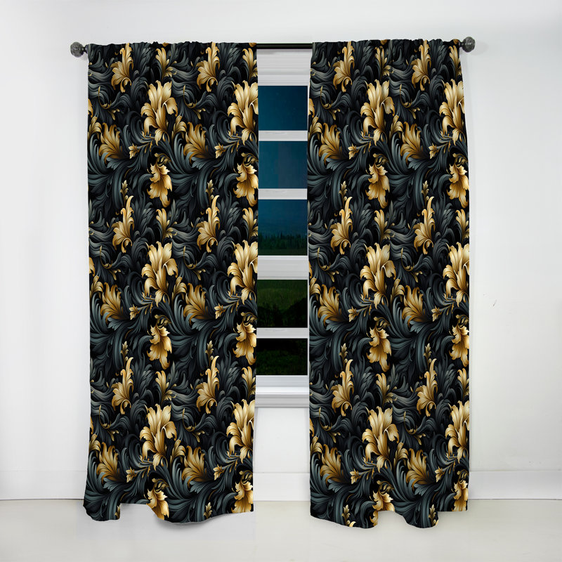 Élégant motif de fleurs ébène et beige I - Rideau floral - Rideau obscurcissant - 1 panneau, L 52 po x L 95 po