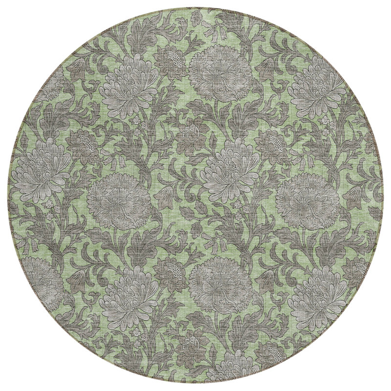 Washable Floral Indoor / Outdoor Rug, Round 8'