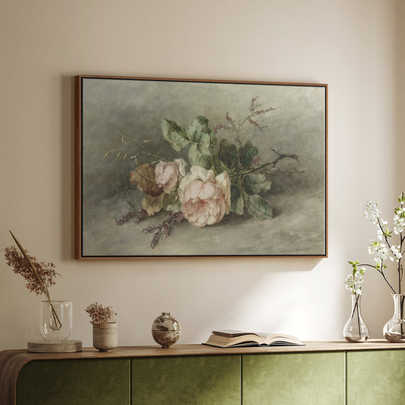 Botanique rétro - XXXVII, H 25 po x l 37 po x P 2 po, Toile encadrée noyer flottant