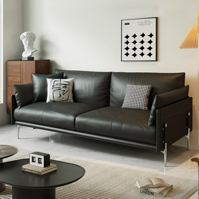 Causeuse-coussin standard en cuir véritable noir