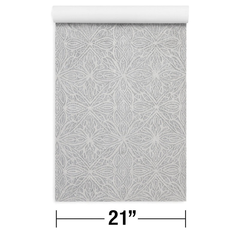 Rouleaux de papier peint texturé damassé marocain gris et argent métallique