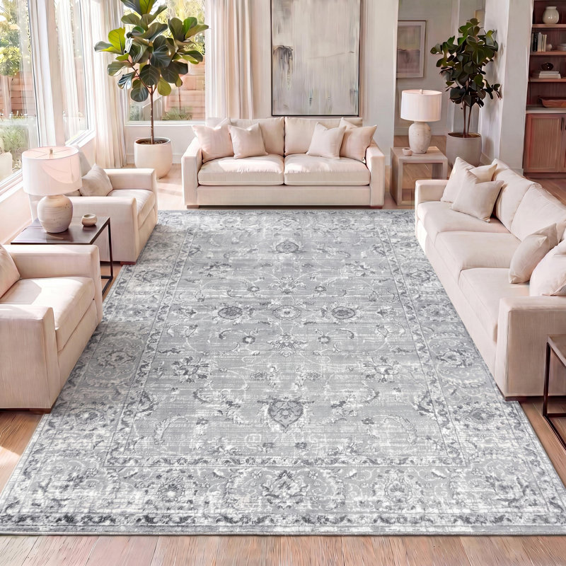 Tapis persan gris pâle rétro moderne Laxton, Rectangle de 5 pi 3 po x 7 pi 6 po