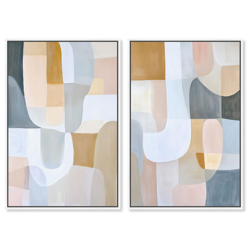 «Serene Blur Duo», ensemble d'art abstrait sur toile par Art Remedy, cadre blanc, 36 x 54, H 55 po x l 37 po, Cadre blanc