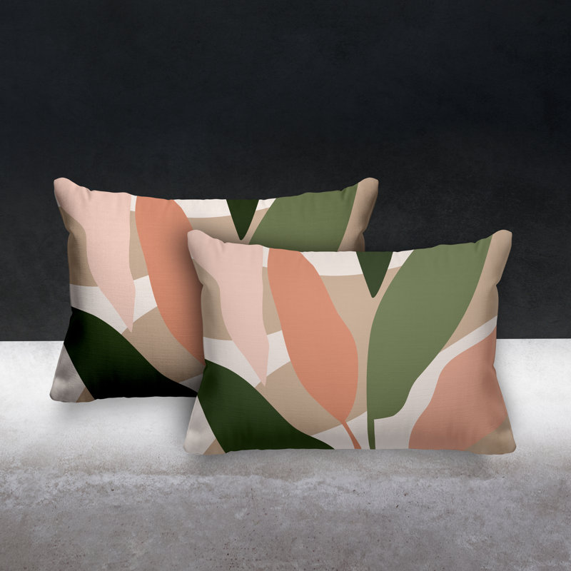 Housse et insert de coussin rectangulaire en polyester pour l'intérieur et l'extérieur, Rose / Beige