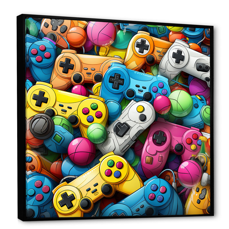 Colourful Gaming Controllers Ps - Art mural de jeux vidéo, Noir, H 36 po x l 36 po