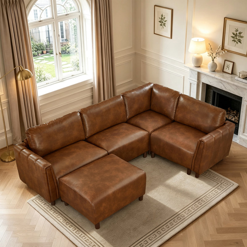 Canapé modulaire de 102 po avec repose-pieds mobile, canapé d'angle en forme de L vieilli et ressorts ensachés