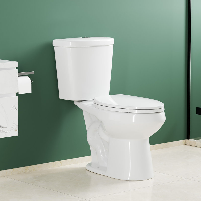 White Elongated Two-Piece Toilet, Comfort ADA Height 17", Powerful 1.28 GPF Flush, Top, 32.51" H x 16.55" W x 28.76" D