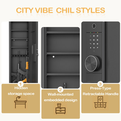 53" Fingerprint Touch Panel In-Wall Safe,Hidden Wall Gun Safe For Rifles With Adjustable Shelves,Assembled Storage Multifunctional Wall Safe For Firearm And Valuables