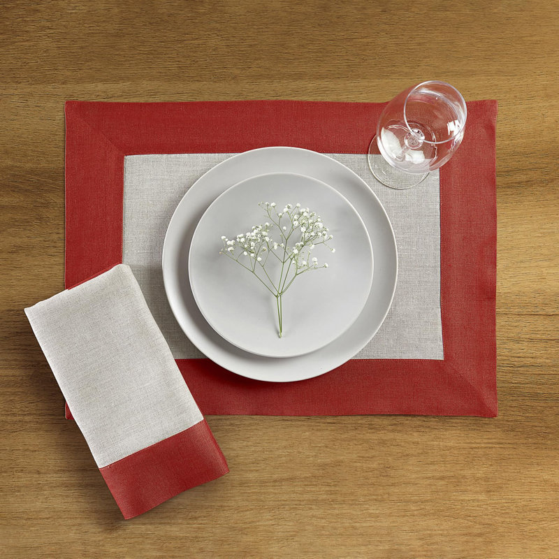 Contempo - 100% Pure Linen Dinner Napkins, Red/Natural
